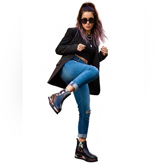 PIERRE DARRE Italian Leather Floral Chunky Platform Ankle Boots Y2K New - Picture 12 of 12